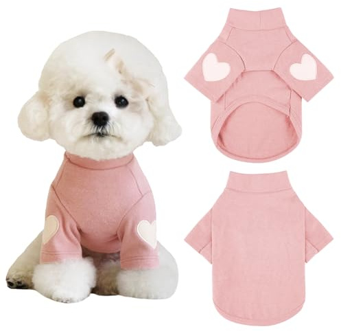 Yaopelky Hundtröja för små medelstora hundar varm husdjur t-shirt hundkläder med hjärttryck katt valp outfit hundtröjor för teddy, chihuahua schnauzer (rosa, stor)