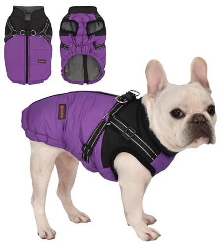 Wunive Manteau pour chien - Veste d'hiver imperméable - Petit manteau pour chiot - Manteau chaud pour chien - Avec harnais intégré - 2 en 1 - Pour petits, moyens et grands chiens