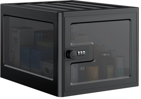 Uniclife Black Lockable Medicine Box with Combination Lock 13 L Large Locking Medicine Box Lockable Storage Box for Personal Items Phones Food & Snacks