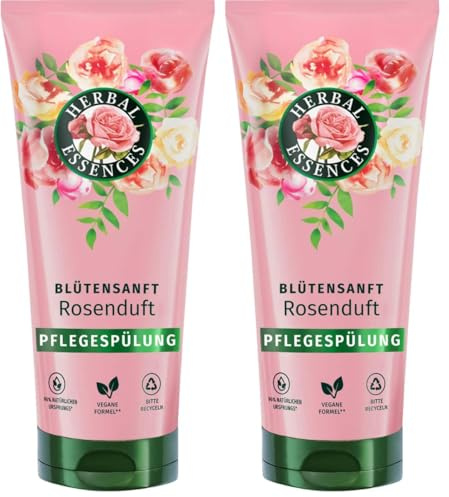 Herbal Essences Après-shampoing doux aux fleurs - Parfum rose - 250 ml - Des cheveux ternes aux cheveux soyeux et brillants - Avec essence de rose - Ingrédients d'origine naturelle - Végétalien