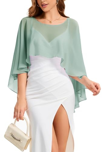 Bbonlinedress Capelet scialle da donna in chiffon, elegante, per matrimonio, abito da sera, mantello da sposa, formale, bolero, Verde chiaro, Small