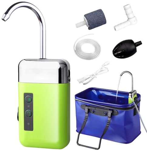 Pompe À Oxygène De Pêche en Plein Air - Pompe À Oxygène Rechargeable pour Poisson | Débit d'eau Inductif Silencieux Auto Fish Tank Aérateur Bubbler Set avec Lumière pour La Pêche en Plein Air