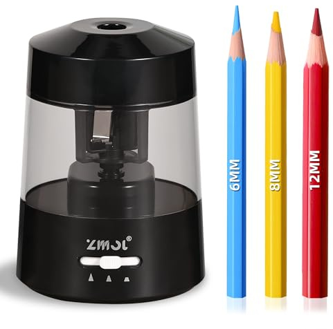 ZMOL Taille-Crayon Électrique, Taille-Crayon Pour N° 2/Crayons De Couleur (6-12 mm), Alimenté Par Piles, Taille-Crayon Électrique Pour Salle De Classe/Bureau/Maison/Noir