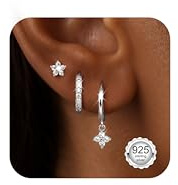 Diamday 3 Paia Orecchini Donna Argento 925 Piercing Orecchio Set Orecchini Cerchio Oro Anallergici Piercing Helix Trago Cartilagine Orecchino per Multi Piercing Cerchio Argento Oro