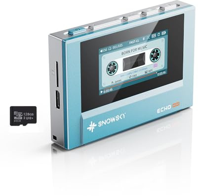 136G MP3 Player with Bluetooth, SnowSky/FiiO Echo MINI Music Player 15Hours Playback, Independent Volume Control with 3.5mm/4.4mm Headphones Outputs, up to 256GB(Sky Blue with SD Card)