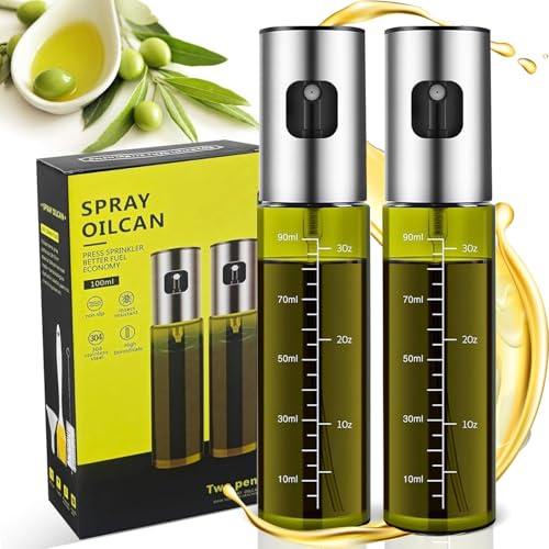 powerland® Ölsprüher zum Kochen 2er Set Öl Sprühflasche Spezielles Grünes UV-Schutz Glas, Ölzerstäuber für Olivenöl heißluftfritteuse ölspray für airfryer Grillen, Salat, Backen