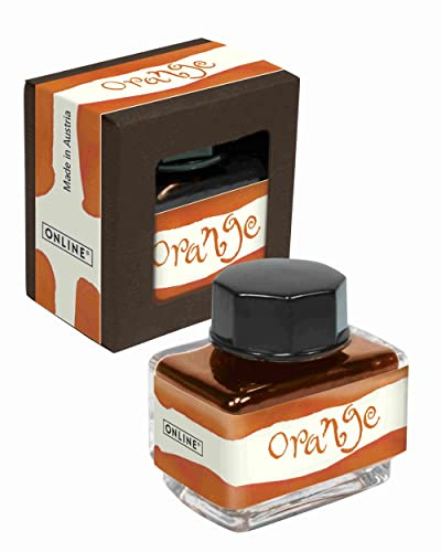 ONLINE Bläckpatron orange, bläckglas 15 ml, färgglatt reservoarbläck för kalligrafi, textning, skrivbläck, bläckhorn för omvandlare, vattenbaserat påfyllningsbläck