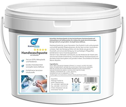 KaiserRein Handwaschpaste 10L Eimer Werkstatt, Hobby, fett und Öl lösende Handwaschpaste Hand-Reiniger Händereiniger gegen Verschmutzungen durch Fett, Öl und Schmutz Sandfrei