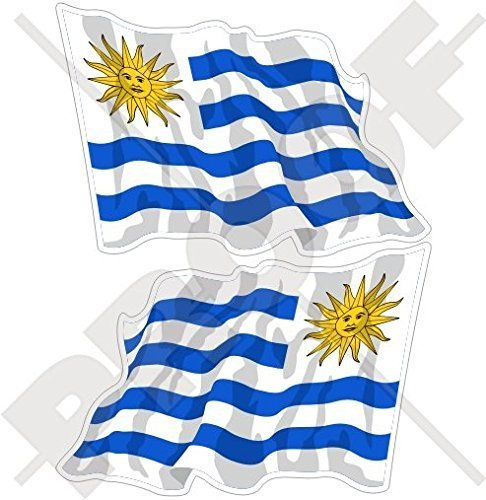 URUGUAY Uruguayische Wehende Flagge, Fahne Südamerika 120mm Auto & Motorrad Aufkleber, x2 Vinyl Stickers (Links - Rechts)