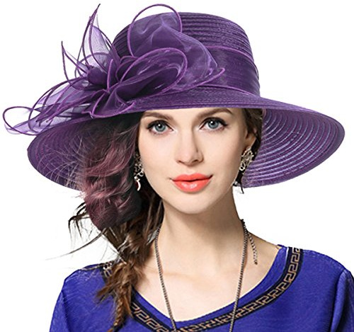 VECRY Women Oaks Derby Church Baptism Dress Tea Party Wedding Hats (Purple)
