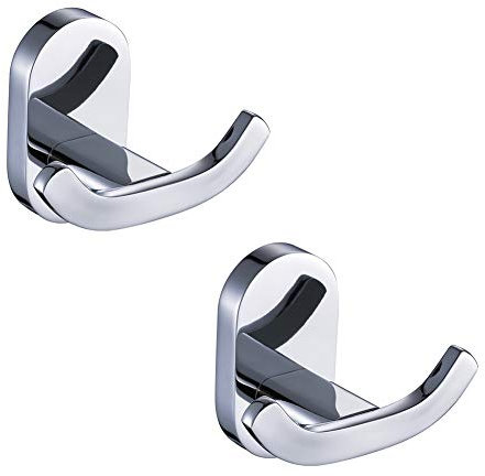 BOOKARROW Par de ganchos para toallas de baño (paquete de 2), resistentes y redondos cromados, ganchos dobles para bata y puerta, tornillo de montaje en pared para dormitorio o cocina, 7113-2 unidades