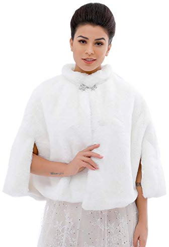 Ushiny Kunstfell-Schal und Stola Brautfell, Winterschal für Damen und Mädchen, zur Hochzeit Gr. Einheitsgröße, weiß