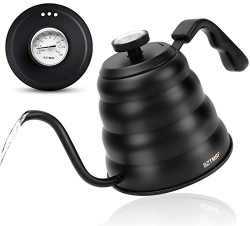Gooseneck Pour Over Kettle for Coffee and Tea With Thermometer - Hand Drip Precision Flow Spout Jug for Induction Stovetop (Matte Black, 1200ml)
