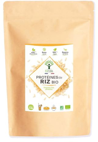Protéine de Riz Bio - Bioptimal - 80% de Protéines - 12% de BCAA - Energie Sport Musculation - Poudre de Riz Brun Germé - 100% Pur - Whey Végétale - Conditionné en France - Certifié Ecocert - 3 kg