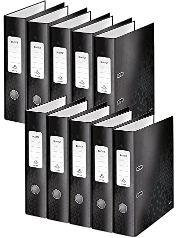 Leitz Aktenordner A4, schwarz, 80 mm Rückenbreite, WOW-Reihe, Aktenordner und Ordner, 10052095, 10 Stück, Design kann variieren