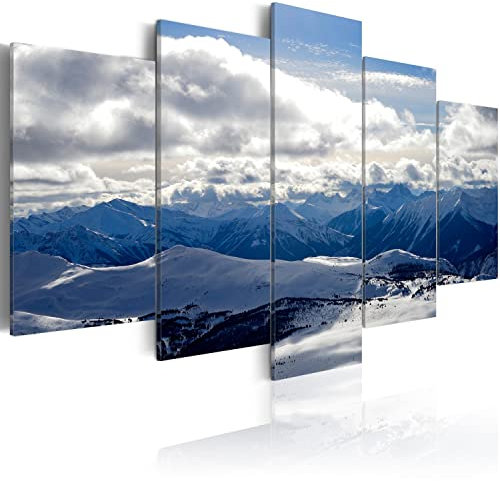 Cuadros B&D XXL - Cuadro de Cristal acrílico Paisaje Montanas 100x50 cm Impresión de 5 Piezas Pintura sobre Vidrio Imagen Gráfica Decoracion de Pared Naturaleza Nubes Invierno c-B-0082-k-m