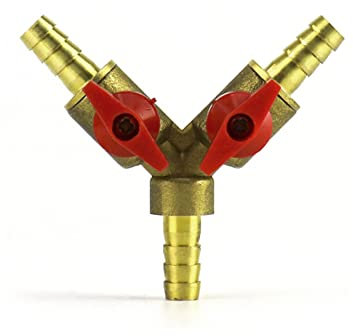 QWORK® 3 Way Hose Connector, Ball Valve Fitting 3 Way Shut Off Union Intersection, Split Brass 5/16 / 8mm Hose Barb for Water, Oil & Gas to Garden Watering, Construction and Industry