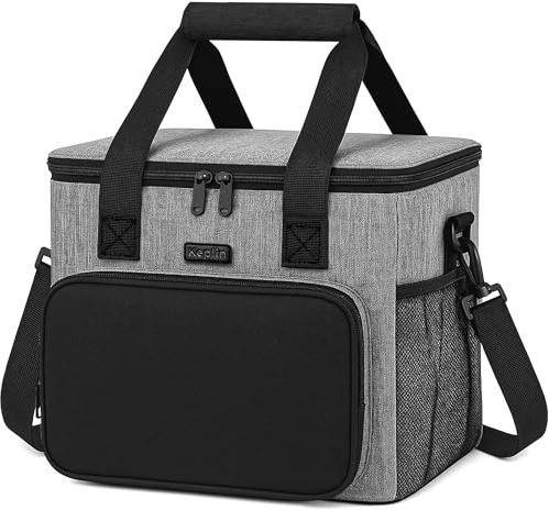 KEPLIN Insulated Cooler Bag 27L Large Capacity Waterproof & Leak Resistant with Shoulder Strap, Side & Front Pockets Portable Lunch Box for Picnic, Camping, Travel, BBQ & Outdoor Use (35 x 28 x 28 cm)
