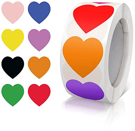 Adesivi a forma di cuore in 8 colori, etichette autoadesive a forma di cuore, codifica a colori, 25 mm, piccoli, adesivi a forma di cuore per matrimoni, scrapbooking, regali, 500 pezzi