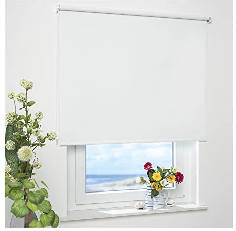ourdeco Rollo/Seitenzugrollo / 132 x 180 Breite x Höhe/weiß/lichtundurchlässiger Stoff/Sichtschutzrollo/Verdunklungsrollo