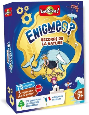 Bioviva - Enigmes - Records de la Nature - Jeu de Cartes Enfants 7+ | Jeu Educatif Devinettes - Thème Environnement - Dès 7 ans - 2 à 6 joueurs - Fabriqué en France