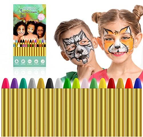 ACWOO 16 Farben Halloween Schminke, Halloween Make up Set, Gesichtsfarbe Schminkstifte Bodypaint Schminkpalette für Faschingsschminke Fasching Schminke Karneval Halloween Körpermalfarben