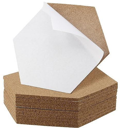 CHEUKYIU 10 Stück Korkplatte Selbstklebende, DIY Sechseckig 6mm Korktafel, 20 x 17,5 cm Korkwand, Korkpinnwand, Korkfliesen,Pinnwand Kork für Wand, Bilder, Foto, Notizen, Heimdekoration