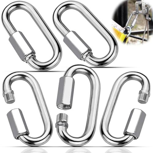 Ziamzra 5 Stück Schraubverbinder Edelstahl V4A Schraubkarabiner Ø3mm Kettenverbinder Schwerlast M3 Schraubnotglied Schraubverschluss Ovale Kettenglied für Schaukel Hängematten Wandern Camping Angeln