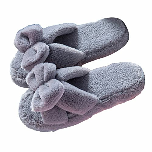 Pantuflas de algodón con punta abierta para mujer, pantuflas de espuma viscoelástica para mujer, con lazo, para interiores y exteriores, pantuflas de casa para mujer, zapatos suaves y cálidos,