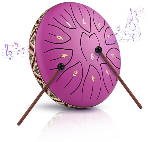 Zungentrommel, Sunowl 6 Zoll 11 Tones Steel Tongue Drum Satz, Stahlzungentrommel für Anfänger Kinder Erwachsene, Handpan Steel Drum mit Trommeltasche für Meditation, Klangheilung (Violett)
