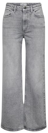 ONLY Womens Onljuicy Hw Leg Rea707 DNM Noos Wide Fit Jeans with High Waistband and Coin Pocket, Medium Grey Denim, 34W / 32L UK