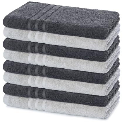 Lavea 8er Handtücher Set 50x100cm, Frottierserie Elena, Handtuch aus 100% Baumwolle ÖKO-TEX Zertifiziert, 60° waschbar, trocknergeeignet, schnelltrocknend und saugstark, angenehmes Hautgefühl