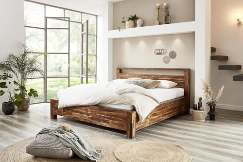 SAM Holzbett 180x200 cm Havelock, Akazienholz massiv & lackiert, Massivholzbett mit hohem Kopfteil, pflegeleichtes Doppelbett, parkettverleimtes Bett/Gästebett/Jugendbett