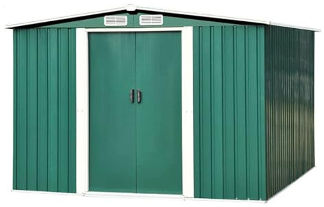 Garden Outdoor Storage Shed 6×4ft, Galvanized Steel Metal Garden Tools Bike Bicycle Sheds with Foundation and Double Sliding Doors Waterproof Green