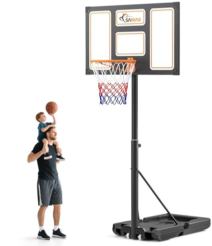 SAMAX Basketballkorb Basketballständer 100-305 cm Höhenverstellbar mit Rollen inkl. Netz - Korbanlage Standfuß Outdoor Indoor - für Garten, Sportplatz und Spielfeld - für Erwachsene & Kinder