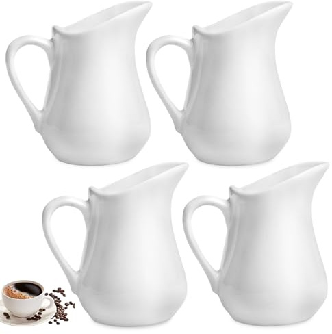 4 bricco per latte in porcellana bianca, 80 ml, piccolo caraffa per latte con manico, bricco per latte, caffè, salse, cucina, bar, caffè