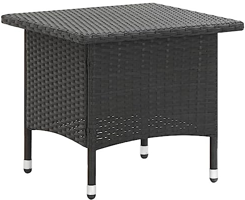 HaoChrymec Beistelltisch Schwarz mit PE-Rattan und Pulverbeschichtetem Stahlgestell, Witterungsbeständig und Pflegeleicht, 50 x 50 x 47 cm, Beistelltisch Garten, Loungetisch Outdoor