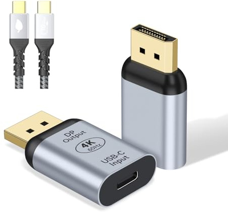 USB C to DisplayPort Adapter with USB Video Cable, 4K@60Hz Uni-Directional USB C Female to DP Male Adapter, Thunderbolt 4/3 to DP Converter Compatible with i-/Phone 17, Galaxy, MacBok Pro- 1 Pack