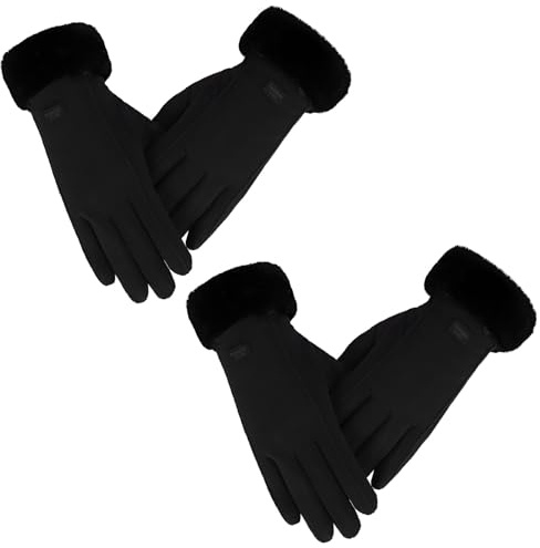 EOAMGO 2 paires de gants thermiques tactiles pour femme, gants thermiques d'hiver pour femme avec doublure en polaire et fausse fourrure, design élégant en suède doux pour femmes, gants de conduite