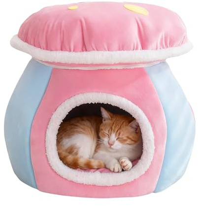 Mimoqk Caverne pour Chat - Niche De Couchage Chaude Partiellement Fermée | Maison pour Chat D'Intérieur | pour Chiot et Animal, Intérieur, Salon, Chambre, Balcon, Appartement