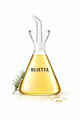 Olietta - Aceitera Cónica antigoteo tipo botella de cristal a prueba de fugas 500ml / 0,5 litros - Aceitera de cristal ideal para verter y rociar aceite de oliva, vinagre, etc. - Fácil de limpiar