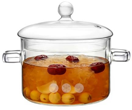 Glass Pots for Cooking on Stove, 1.9L/67oz Glass Cooking Pot with Lid, Heat-Resistant Simmer Pot for Stove Potpourri, Saucepan Pot FIts for Cooking, Milk, Soup, Tea.