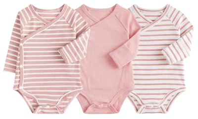 JiAmy 3PCS Baby Boys Girls Bodysuits, 100% Cotton Baby Grow Wrap Vests Long Sleeve Clothes Set for Newborn to 12 Months