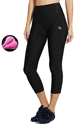 Baleaf Fahrradhose Damen Gepolstert 3/4 Radlerhose Radhose Kurz Gepolsterte Leggings UPF 50+ Fahrradbekleidung Sommer Schwarz XL