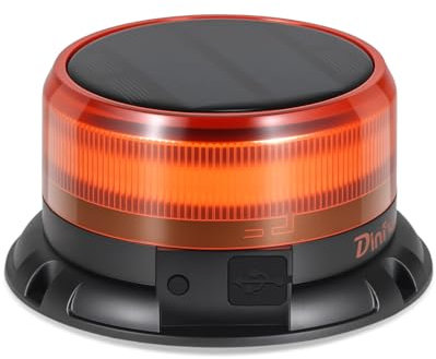 Dinfu rundumleuchte akku Solar 9 Blitzmuster 12V 24V Gelb Warnleuchte led Magnet mit Kfz-Ladegerät und USB-Kabel für Auto LKW Traktor Golfwagen SUV