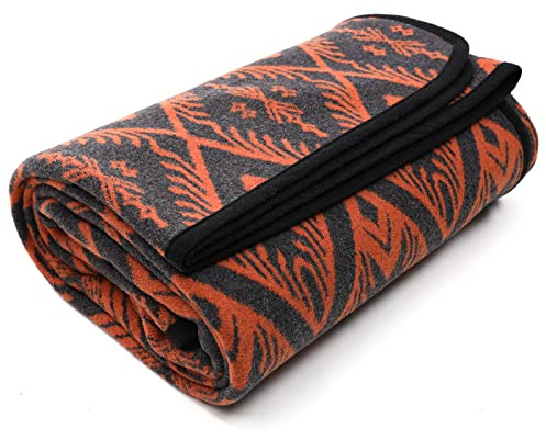 PuTian Manta de lana merino, cálida, gruesa, lavable, grande de 87 x 63 pulgadas, para exteriores, camping, sofá, cama, viajes, color naranja bohemio