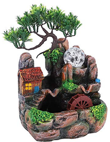 Ejoyous Zimmerbrunnen mit Pflanzen, Springbrunnen Innen Tischbrunnen Brunnen Wohnzimmer Meditation mit Beleuchtung für Indoor&Outdoor Dekoration luftbefeuchter Raumdekoration