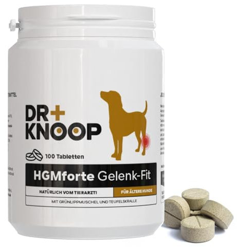 Gelenktabletten Hund - Speziell für ältere kleinere Hunde, reicht 100 Tage bei 5 kg-Hund, Teufelskralle + Grünlippmuschel + Glucosamin, 100 Stück, von Tierarzt Dr. Knoop, hohe Akzeptanz