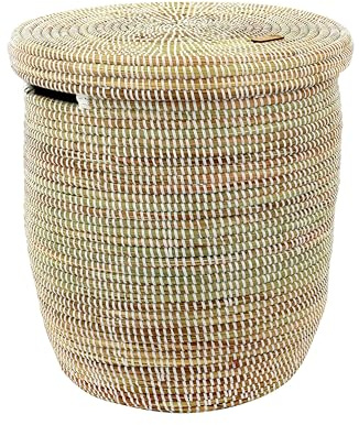 YAADU XL Cesto para Ropa Sucia Con Tapa 50L - Tejido, Africano, Grande para Juguetes, Con Asa, Modelo Timbuktu (Blanco)