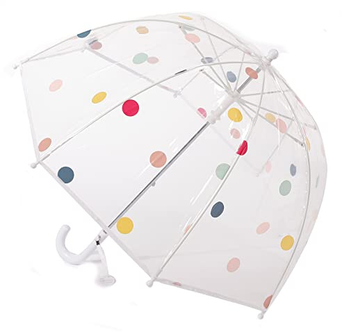 MRTLLOA Kids Clear Bubble Umbrella with an Easy Grip Curved Handle, Safety Transparent Dome Bubble Umbrella for Toddler Boys Girls (Colorful dots)